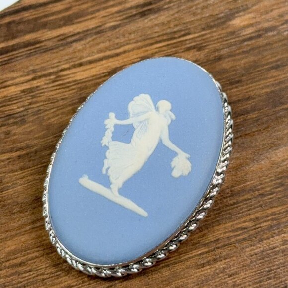 Vtg Van Dell Sterling Silver Brooch Pendant Wedgwood Blue Jasperware Cameo Pin - Picture 7 of 13